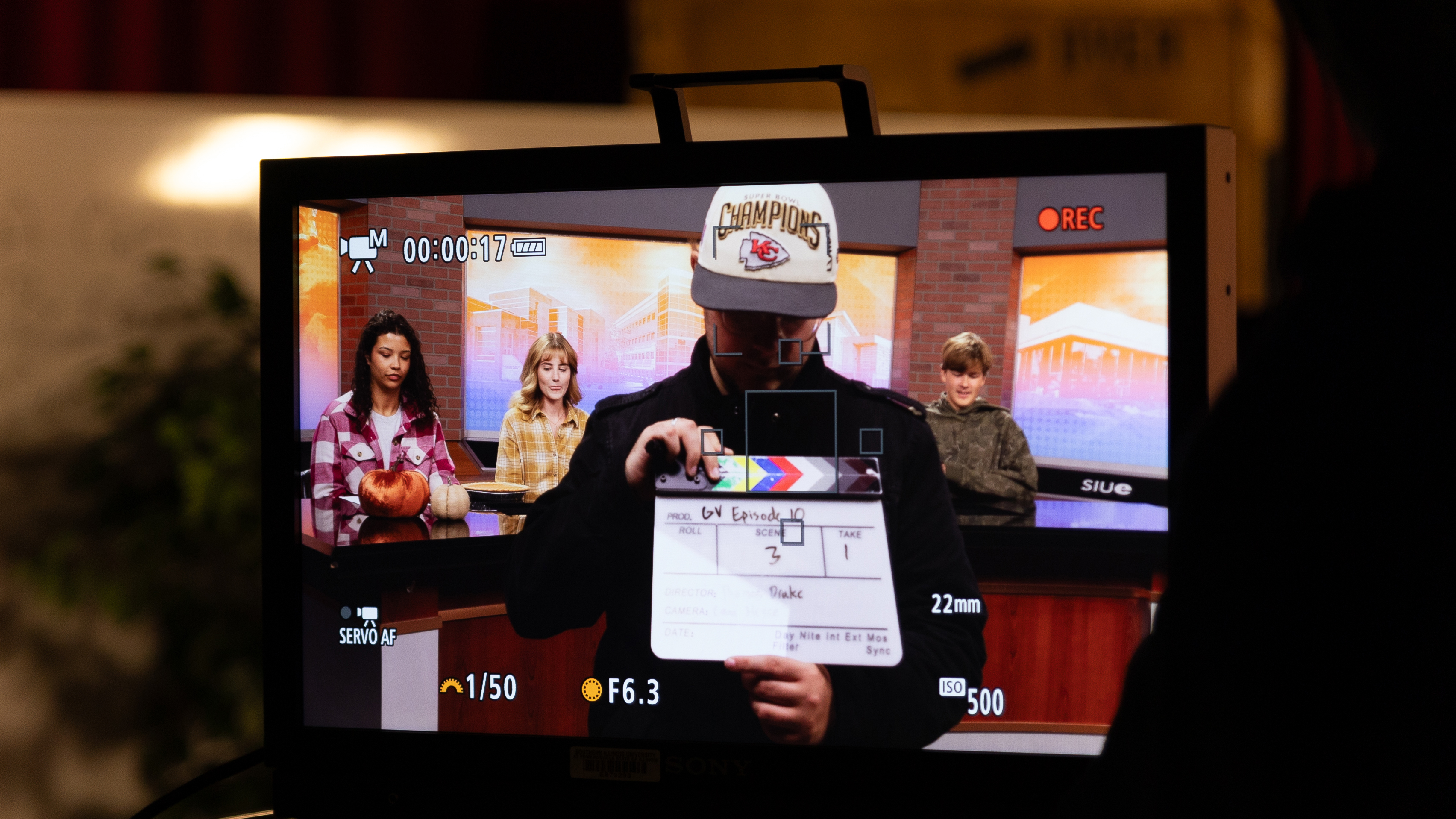 SIUE Mass Communications television studio with professional news set