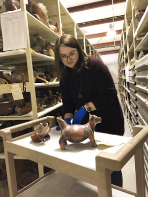 Dana Lewis tags items in the University Museum.