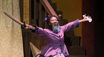 An SIUE student is acting at Dunham Hall Theater.