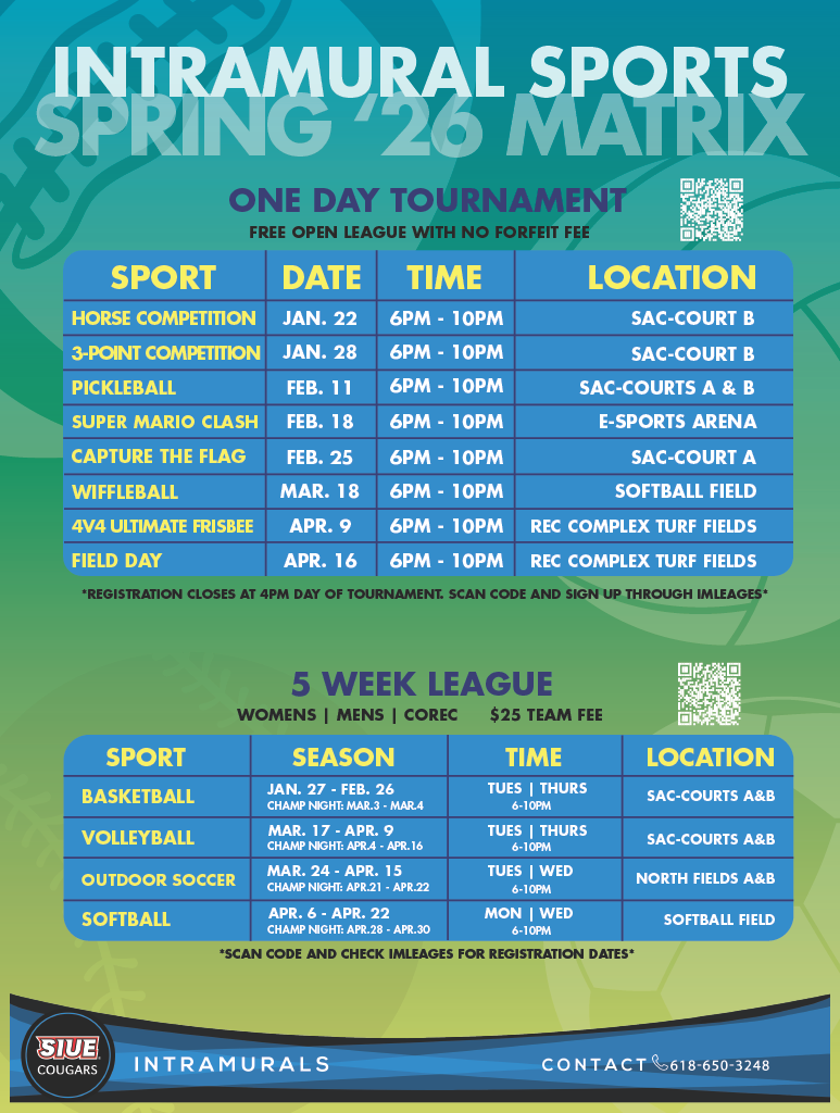 Intramural Sports Spring 2026 Matrix