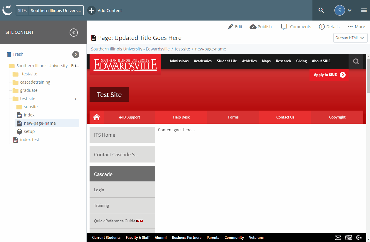 cascade 8 publish page