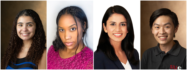 2021 SIU System Distinguished Student Service Award winners (L-R) Madalynn McKenzie, Taylor Jeans, Nourah Abdul Kader and Justin Shiau.