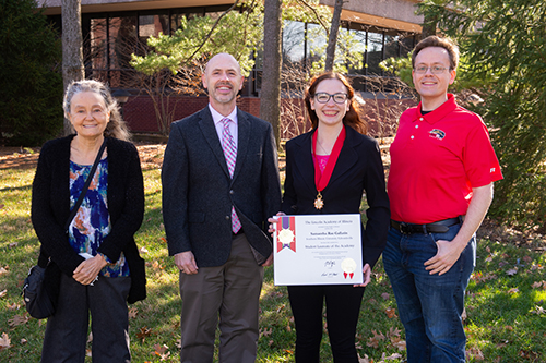 Wendy Shaw, PhD, CAS Dean Kevin Leonard, PhD, Lincoln Academy Student Laureate Samantha Gallatin, and Alan Black, PhD.