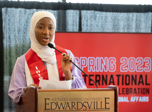 Rahmat Salau, SIUE student speaker.