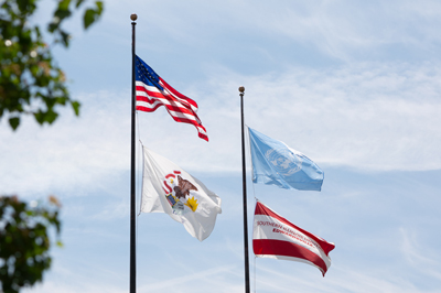 Flags on SIUE's campus.