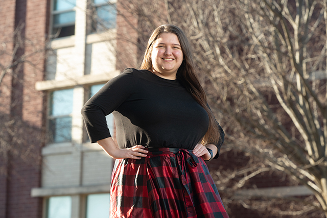 Portrait of Jenna Koonce outside Woodland Hall