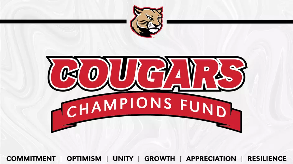 Graphic with text that reads Cougars Champions Fund with Cougar head logo