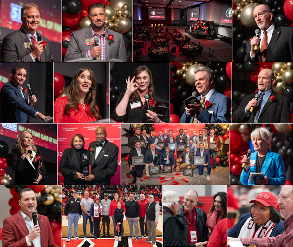 Collage of photos of speakers, honorees and guests in the Meridian Ballroom at the Hall of Fame Ceremony 2025