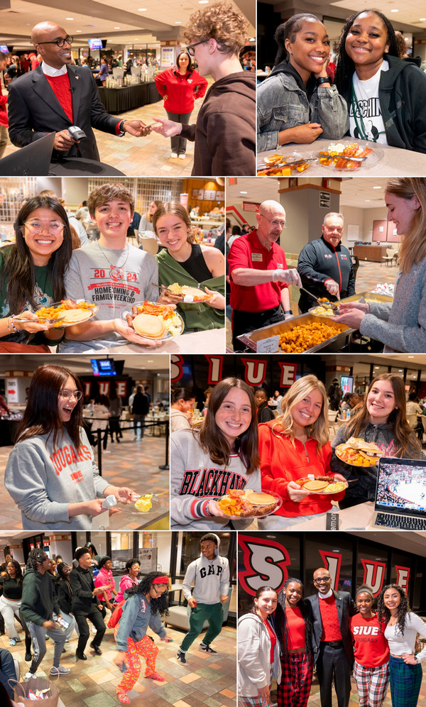 Collage of breakfast being served photos
