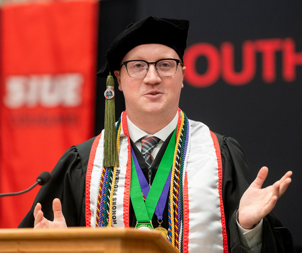 Matthew Jacquot gives speech at podium