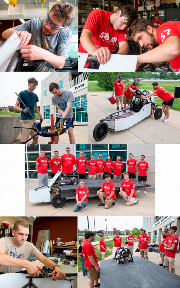 Collage of photos of SIUE Solar Car Team at work