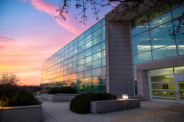 photo of engineering building at sunset