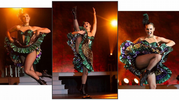 Halie Hebron in three dance moves while on stage