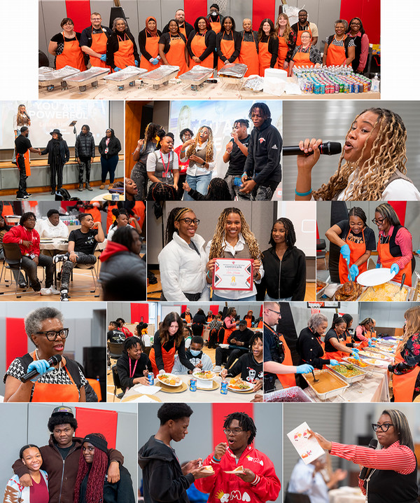 Grid of Thanksgiving Lunch and fun photos from Charter High School students and staff
