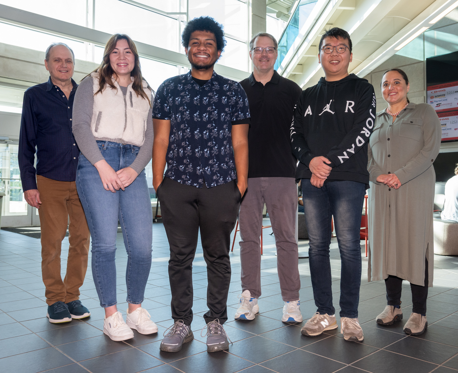 Photo of Students and Faculty Members representing SIUE in the atrium of the Engineering Building