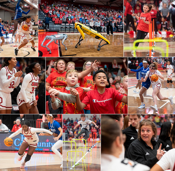 Grid of celebratory photos from Womens Basketball Game Day