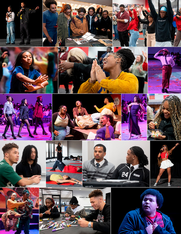 Collage of active students participating in Black History Month activities
