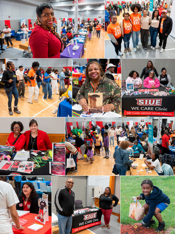 collage of Dr Tandra Taylor staff and visitors to East St Louis Community Day