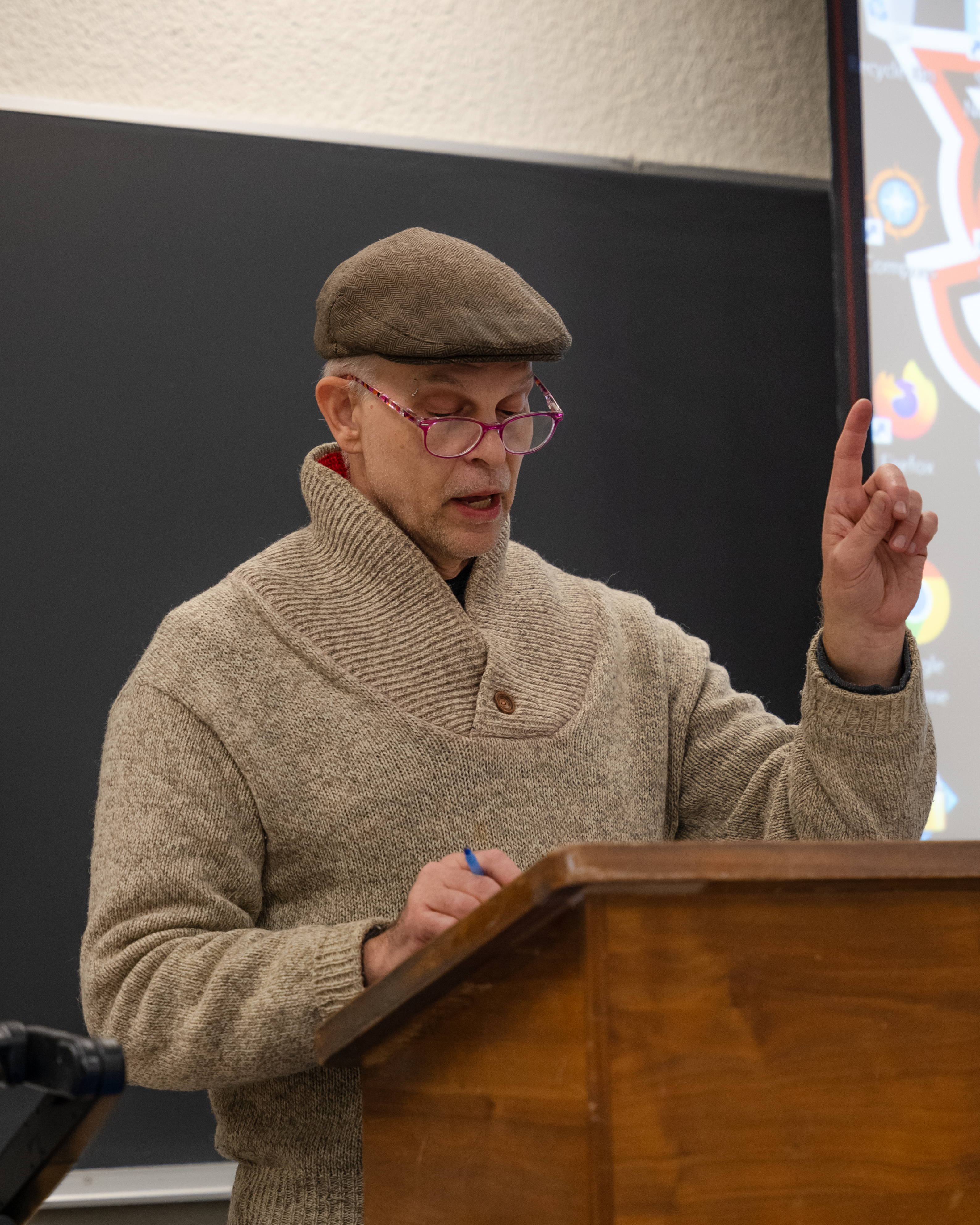 Eric Ruckh at the podium, pontificating