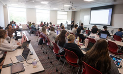 SIUE student working at a computer.