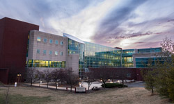SIUE Engineering building at sunset.