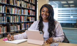 SIUE student working at a computer.